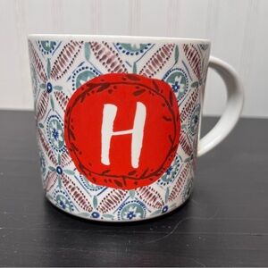 Anthropologie Monogram H Mug Oscar Wilde Quote Quill & Quaver Pattern Initial”H”